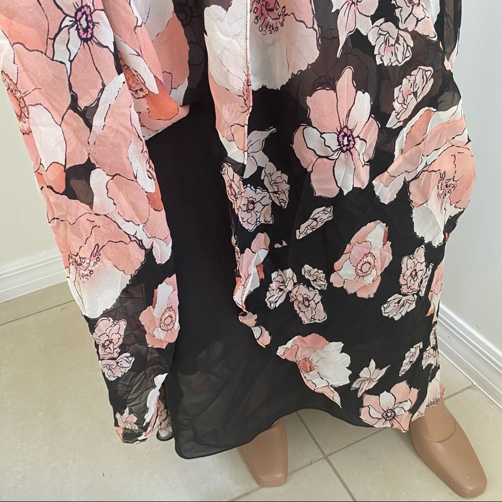NEW Kay Unger Black pink Floral Silk Maxi Dress 4 - Picture 11 of 13